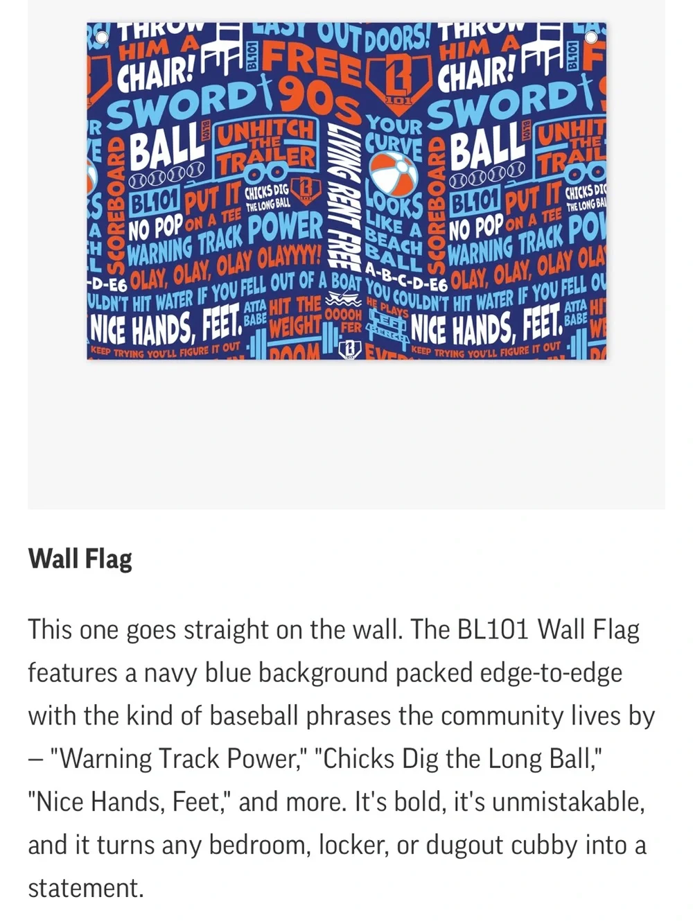 Baseball Lifestyle 101 wall flag